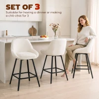 HOMCOM Bar Stools Modern Chenille 360° Swivel Barstools Counter Height Backrest Footrest Set 3, Cream White(m-4)