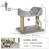 PawHut Cat Tower Condo for Indoor Cats, Small Cat Tree with Jute Scratching Posts, Top Perch, Dangling Balls, Light Grey(m-3)