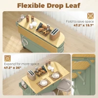 HOMCOM 53" Kitchen Island with Power Outlet and Drop Leaf, Kitchen Cart on Wheels with 360° Rotating Rack, Sage Green(m-5)