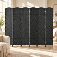HOMCOM Folding Room Divider Screen 6 Panel 5.6 ' Tall Privacy Screen Freestanding Room Partition for Home Office, Black(m-3)
