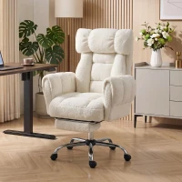 HOMCOM Criss Cross Office Chair with Flip-Up Armrests, Reclining Desk Chair with Wide Seat, Footrest, Wheels, Cream White(m-10)