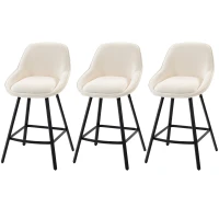 HOMCOM Bar Stools Modern Chenille 360° Swivel Barstools Counter Height Backrest Footrest Set 3, Cream White(m-1)