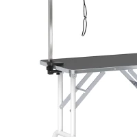 PawHut Foldable Pet Grooming Table for Dogs Cats with Adjustable Arm, Non-slip Surface, Black(m-9)