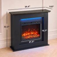 HOMCOM 40" Electric Fireplace with Mantel, LED Strip, Fireplace TV Stand for 55" TVs, Adjustable Flame, Black(m-3)