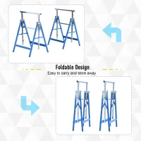 HOMCOM Set of 2 Adjustable Telescopic Builders Trestle, DIY Steel Work Bench Carpenter, Folding Saw Horse Tools Blue(m-6)