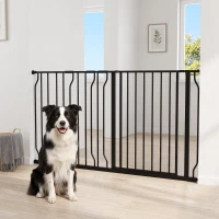 PawHut 30"- 57" Easy Install Pet Gate w/ Door & Double Locking System, Extra Wide Dog Gate for Stairs, Hallways, Black(m-9)
