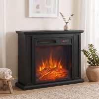 HOMCOM 26" Electric Fireplace with Mantel, 1400W Freestanding Fireplace TV Stand with Adjustable Flame, Timer, Remote, Black(m-2)