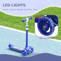 Qaba 3 Wheel Kids Scooter, Toddler Kick Scooter with Adjustable Height, Rear-Fender Brake, LED Light, TPE Handlebar, Blue(m-6)