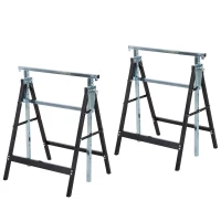 HOMCOM Set of 2 Adjustable Telescopic Builders Trestle, DIY Steel Work Bench Carpenter, Folding Saw Horse Tools Black(m-9)