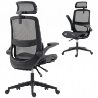 HOMCOM Ergonomic Office Chair with Adaptive Lumbar Support, Reclining Mesh Desk Chair with 2D Headrest, Flip-Up Arms, Black(m-11)
