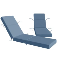 Outsunny Set of 2 Chaise Lounge Cushion, 4" Thick Outdoor Lounge Chair Cushions with Ties for Patio, 21" x 72", Navy Blue(m-11)