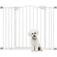 PawHut Extra Tall Dog Gate with Door, Pressure Fit, Auto Close, Double Locking for Doorways Hallways Stairs, 29"-39", White(m-9)