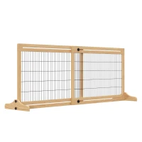 PawHut 71" W x 27" H Extra Wide Freestanding Pet Gate with Adjustable Length Dog, Cat, Barrier for House, Doorway, Hallway, Natural(m-1)