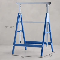 HOMCOM Set of 2 Adjustable Telescopic Builders Trestle, DIY Steel Work Bench Carpenter, Folding Saw Horse Tools Blue(m-3)