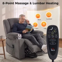 HOMCOM Dual Motor Power Lift Recliner Chair with Massage and Heat for Elderly, 180° Flat Recline, Wide Seat, Dark Gray(m-5)