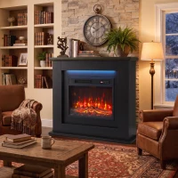 HOMCOM 40" Electric Fireplace with Mantel, LED Strip, Fireplace TV Stand for 55" TVs, Adjustable Flame, Black(m-10)