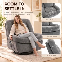 HOMCOM Oversized Power Recliner Chair with Massage and Heat, USB Port, Overstuffed Chenille Swivel Rocker Recliner, Gray(m-5)