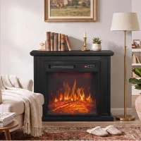 HOMCOM 26" Electric Fireplace with Mantel, 1400W Freestanding Fireplace TV Stand with Adjustable Flame, Timer, Remote, Black(m-8)