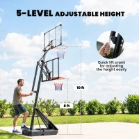 Soozier Portable Basketball Hoop Outdoor, 8-10ft Adjustable Basketball Goal, 43 Inch Shatterproof Backboard, Hand-Crank Lift(m-4)