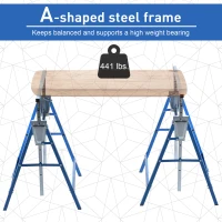 HOMCOM Set of 2 Adjustable Telescopic Builders Trestle, DIY Steel Work Bench Carpenter, Folding Saw Horse Tools Blue(m-5)