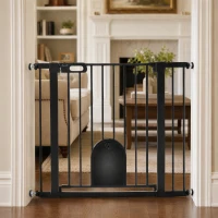 PawHut 30"-41" Extra Wide Pet Gate Barrier with Small Door, 30"H Dog Gate with Safety Gate Barrier, Stair Pressure Fit, Black(m-10)