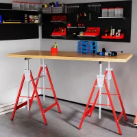 HOMCOM Set of 2 Adjustable Telescopic Builders Trestle, DIY Steel Work Bench Carpenter, Folding Saw Horse Tools Red(m-9)