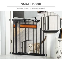 PawHut 29.1''-31.5'' Extra Wide Dog Gate with Cat Door, 30"H Stair Gate with Extension, Wall Cups, Pressure Fit, Auto Close, Double Locking, for Doorways, Hallways, Stairs, Black(m-7)