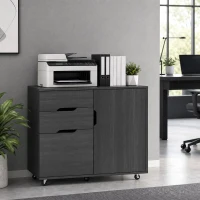 HOMCOM Filing Cabinet with File Drawer File Cabinet with Adjustable Shelf and 3 Drawers Black(m-8)