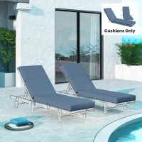 Outsunny Set of 2 Chaise Lounge Cushion, 4" Thick Outdoor Lounge Chair Cushions with Ties for Patio, 21" x 72", Navy Blue(m-8)