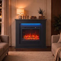 HOMCOM 40" Electric Fireplace with Mantel, LED Strip, Fireplace TV Stand for 55" TVs, Adjustable Flame, Black(m-9)