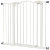 PawHut Extra Tall Dog Gate with Door, Pressure Fit, Auto Close, Double Locking for Doorways Hallways Stairs, 29"-37", White(m-2)