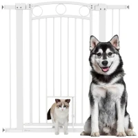 PawHut 42" Extra Tall Dog Gate w/ Cat Door, 2 Extension Kits, for Doorways, Hallways, Stairways, 30"-41" Width(m-9)