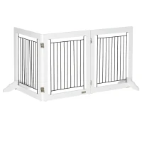PawHut Freestanding Pet Gate, Folding Dog Gate with 2 Support Feet, 24" High, 3 Panels, for Small Dogs, Indoor Use - White(m-9)
