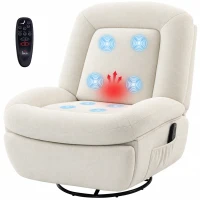 HOMCOM Oversized Power Recliner Chair with Massage and Heat, USB Port, Overstuffed Chenille Swivel Rocker Recliner, Cream White(m-1)