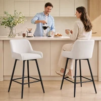 HOMCOM Kitchen Island Chairs Counter Height Bar Stools with Swivel Linen Seat and Footrest, Cream White(m-10)