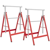 HOMCOM Set of 2 Adjustable Telescopic Builders Trestle, DIY Steel Work Bench Carpenter, Folding Saw Horse Tools Red(m-10)