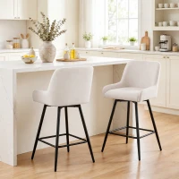 HOMCOM Kitchen Island Chairs Counter Height Bar Stools with Swivel Linen Seat and Footrest, Cream White(m-2)