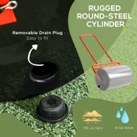 Outsunny 20-Inch Push/Tow Behind Lawn Roller Filled with 10 Gal Water or Sand for Flattening Sod in the Garden, Red(m-4)