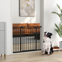 PawHut 30 Inch Tall Pet Gate with Door Dog Gate and Barrier Indoor for Stairs Includes 2.8", 5.5" Extensions Kit, Black(m-1)