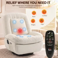 HOMCOM Oversized Power Recliner Chair with Massage and Heat, USB Port, Overstuffed Chenille Swivel Rocker Recliner, Cream White(m-6)