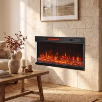 HOMCOM 36" Electric Fireplace Insert, Wall Recessed, Freestanding 1500W 3-Sided Linear Fireplace Heater with Adjustable Flame(m-8)