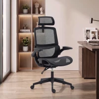 HOMCOM Ergonomic Office Chair with Adaptive Lumbar Support, Reclining Mesh Desk Chair with 2D Headrest, Flip-Up Arms, Black(m-8)