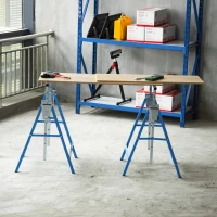 HOMCOM Set of 2 Adjustable Telescopic Builders Trestle, DIY Steel Work Bench Carpenter, Folding Saw Horse Tools Blue(m-9)
