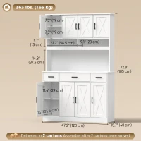 HOMCOM 73" Pantry Cabinet with Charging Station, Tall Kitchen Hutch with Microwave Stand, Kitchen Pantry Storage Cabinet, White(m-3)
