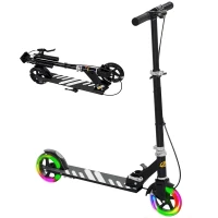 Qaba Scooter for Kids Ages 3-8 with Light Up Wheels, Adjustable Handlebar, Rear Brake & Handbrake for Girls and Boys, Black(m-9)