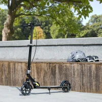 Qaba Scooter for Kids Ages 3-8 with Light Up Wheels, Adjustable Handlebar, Rear Brake & Handbrake for Girls and Boys, Black(m-8)