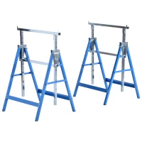 HOMCOM Set of 2 Adjustable Telescopic Builders Trestle, DIY Steel Work Bench Carpenter, Folding Saw Horse Tools Blue(m-1)