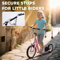 HOMCOM Kick Scooter for Children 5+ Years, Adjustable Height, with Large Inflatable Wheels, Dual Brakes - Pink(m-6)