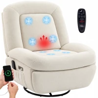 HOMCOM Oversized Power Recliner Chair with Massage and Heat, USB Port, Overstuffed Chenille Swivel Rocker Recliner, Cream White(m-11)