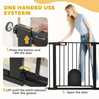 PawHut 30"-41" Extra Wide Pet Gate Barrier with Small Door, 30"H Dog Gate with Safety Gate Barrier, Stair Pressure Fit, Black(m-4)